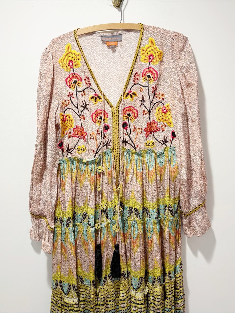 Anthropologie Bhanuni by Jyoti Giorgia Embroidered Maxi Dress Size 4 Tassels - Picture 4 of 16